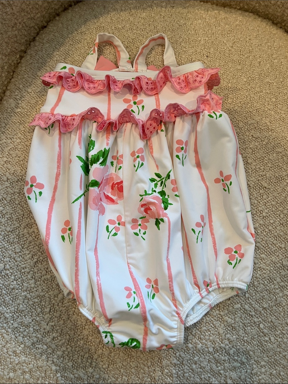 NWT Beaufort bonnet company Infant Girls Pink Floral Ruffle swimsuit 0-6 months